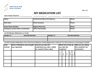 Document preview: Medication List Template - Health Sciences North Horizon Sante-Nord