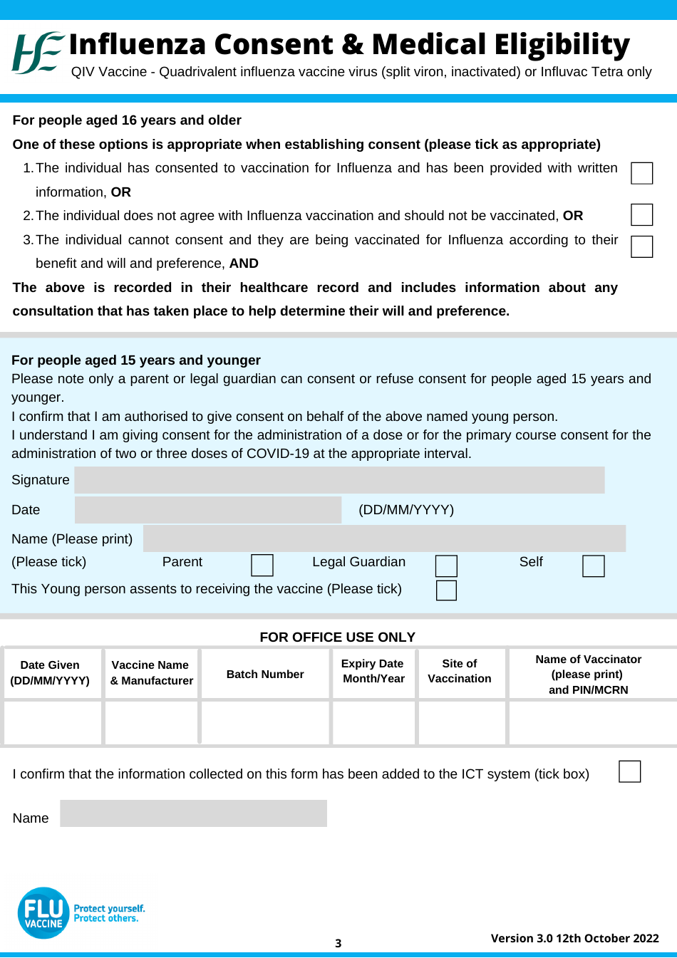 Influenza Vaccine Consent  Medical Eligibility, Page 3