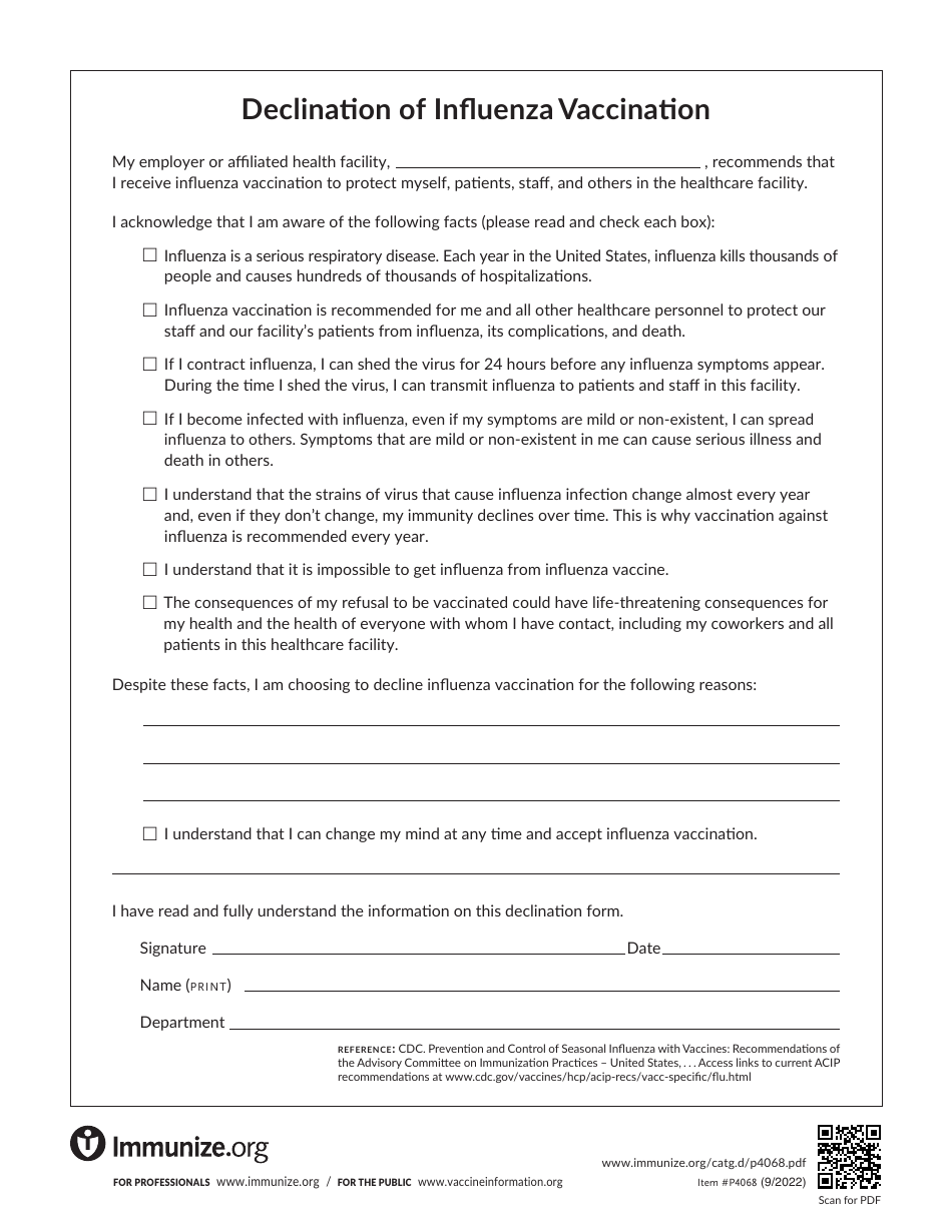 Declination Of Influenza Vaccination - Fill Out, Sign Online And 