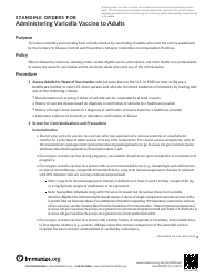 Document preview: Standing Orders for Administering Varicella Vaccine to Adults