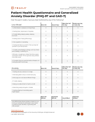 Document preview: Patient Health Questionnaire and Generalized Anxiety Disorder (Phq-9t and Gad-7) - the Regents of the University of Michigan