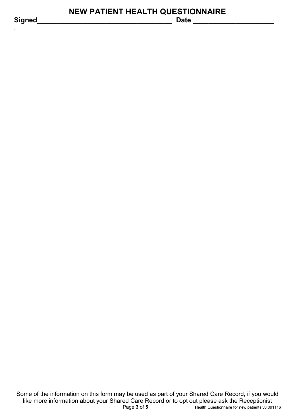 New Patient Health Questionnaire, Page 3