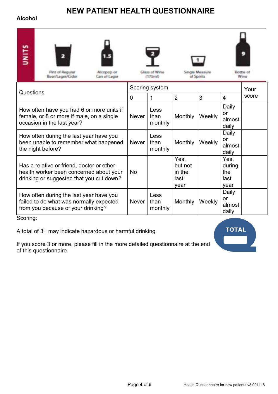 New Patient Health Questionnaire, Page 4