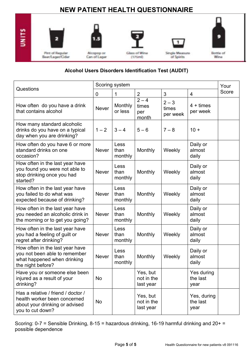 New Patient Health Questionnaire, Page 5