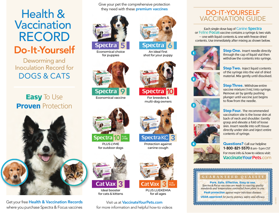 Pets Health and Vaccination Record Sheet, Page 1