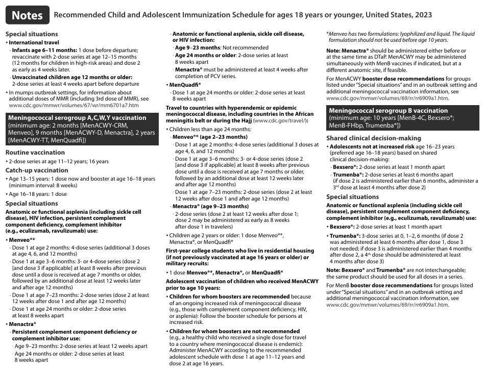 CDC Recommended Child and Adolescent Immunization Schedule, Page 8
