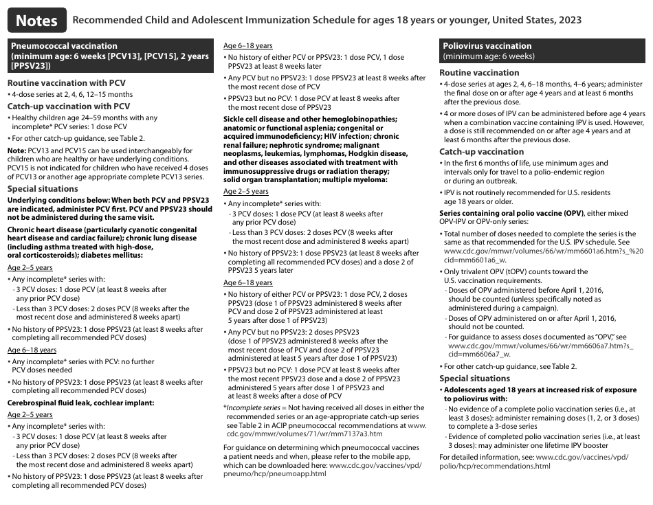 CDC Recommended Child and Adolescent Immunization Schedule, Page 9