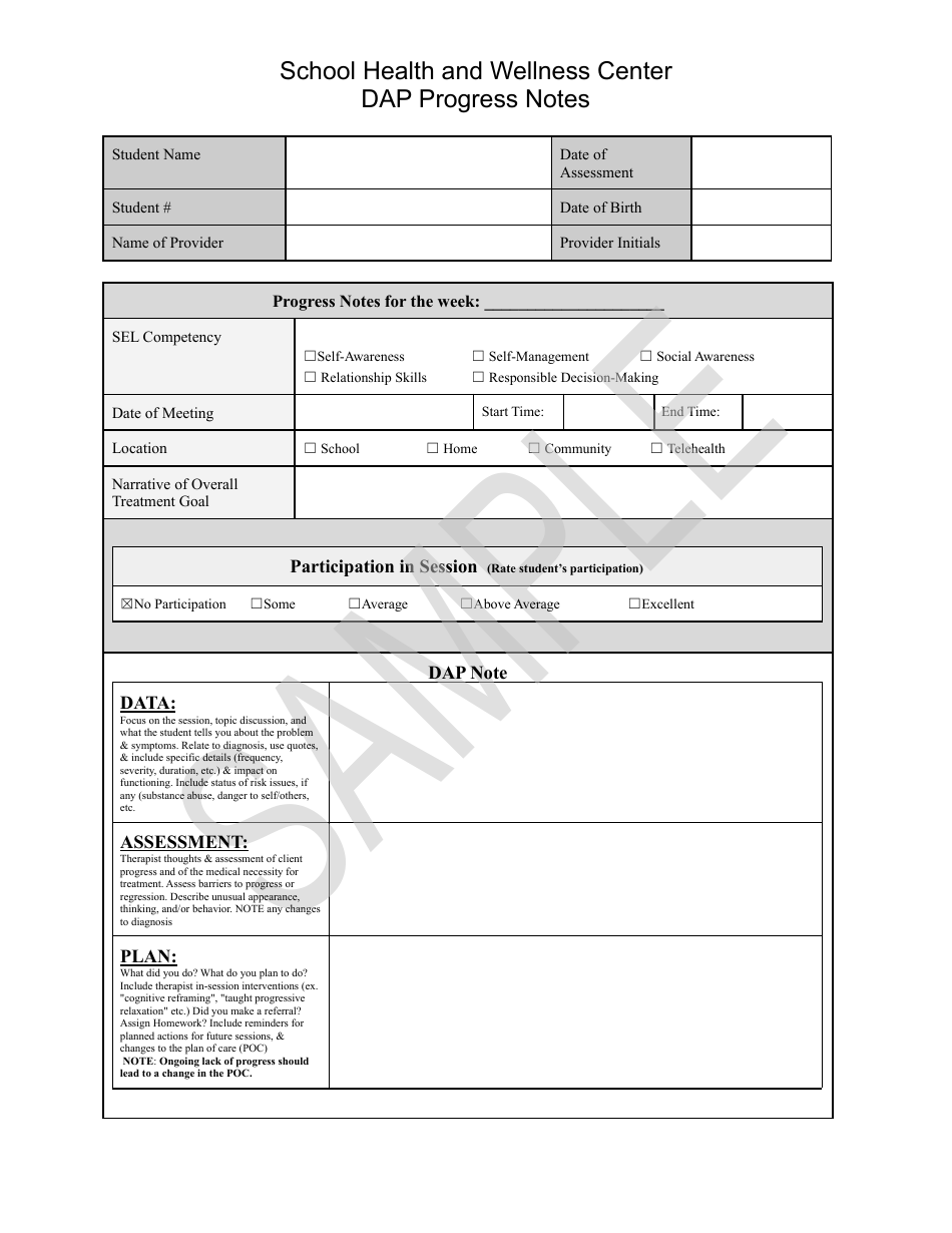 Nevada School Health and Wellness Center Dap Progress Notes - Sample ...