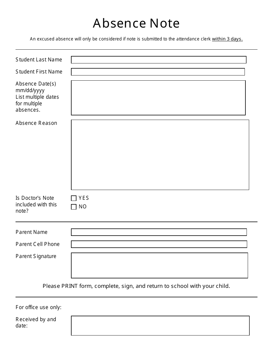 Absence Note Template Fill Out, Sign Online and Download PDF