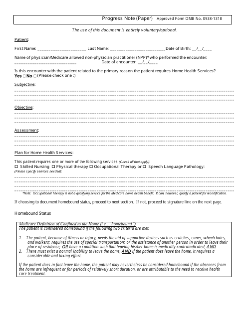 Form CMS-10564 Progress Note (Paper)