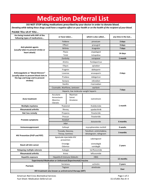 Medication Deferral List - American Red Cross Biomedical Services