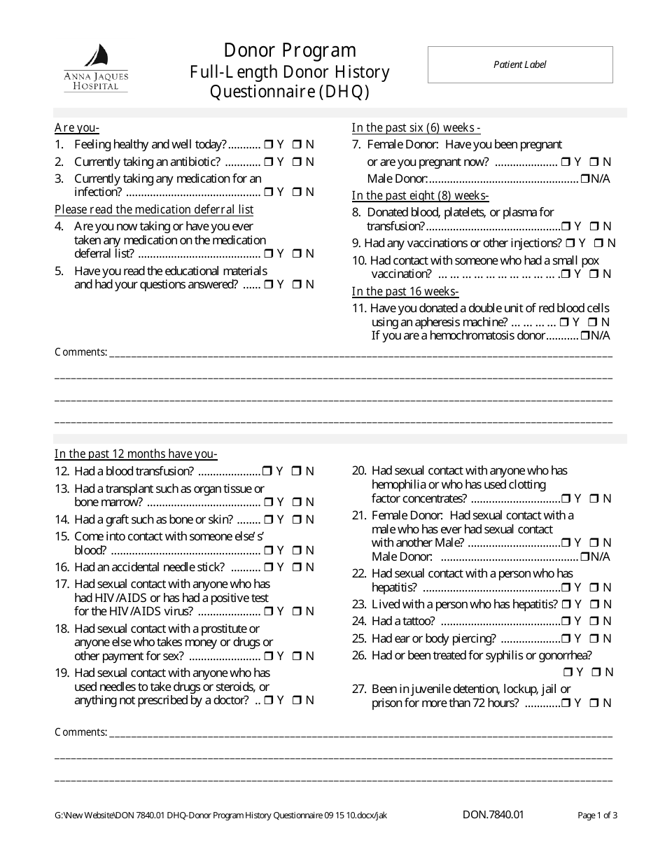 FullLength Donor History Questionnaire (Dhq) Fill Out, Sign Online