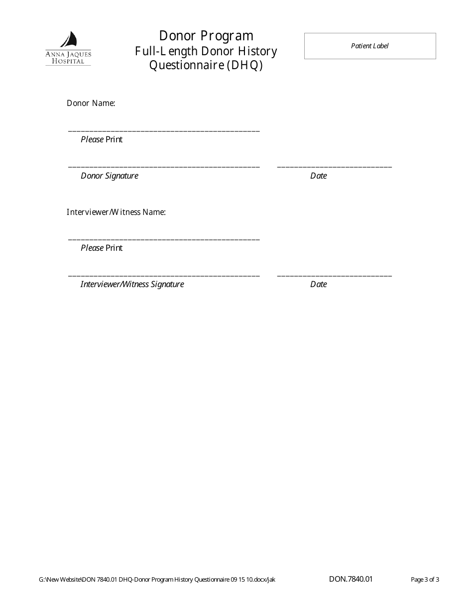 Full-Length Donor History Questionnaire (Dhq), Page 3