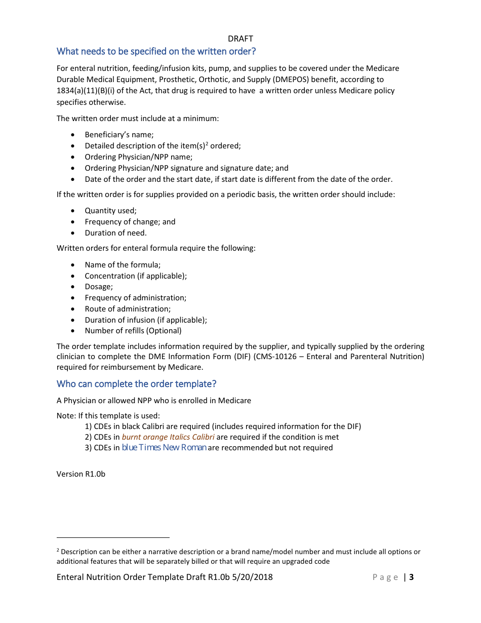 Enteral Nutritional Therapy Order Template, Page 3