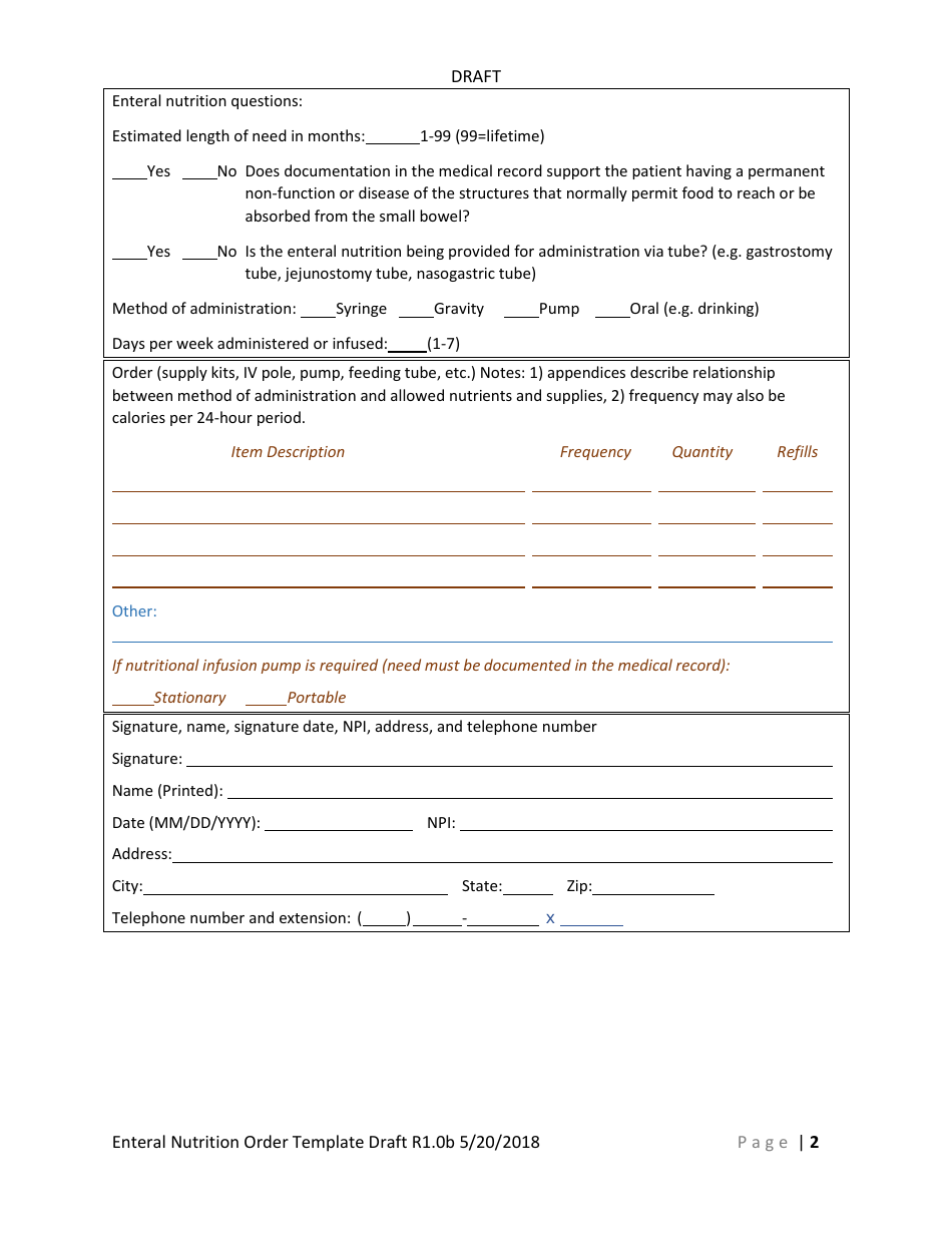 Enteral Nutritional Therapy Order Template Download Printable Pdf 