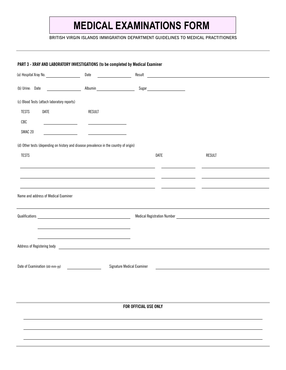 Form IMM / WP MD001 Medical Examinations Form - British Virgin Islands, Page 3