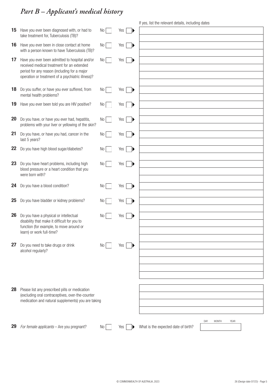 Form 26 Medical Examination for an Australian Visa - Australia, Page 5