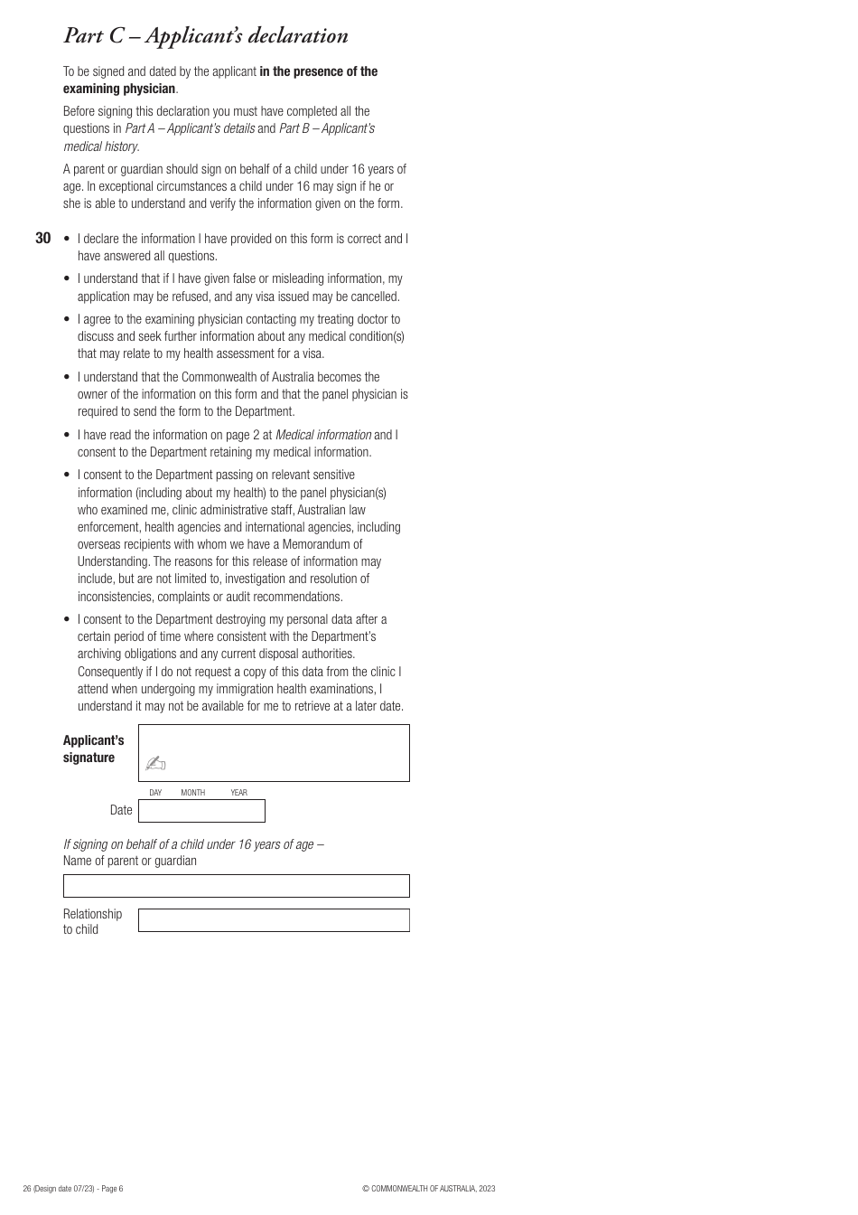Form 26 Medical Examination for an Australian Visa - Australia, Page 6