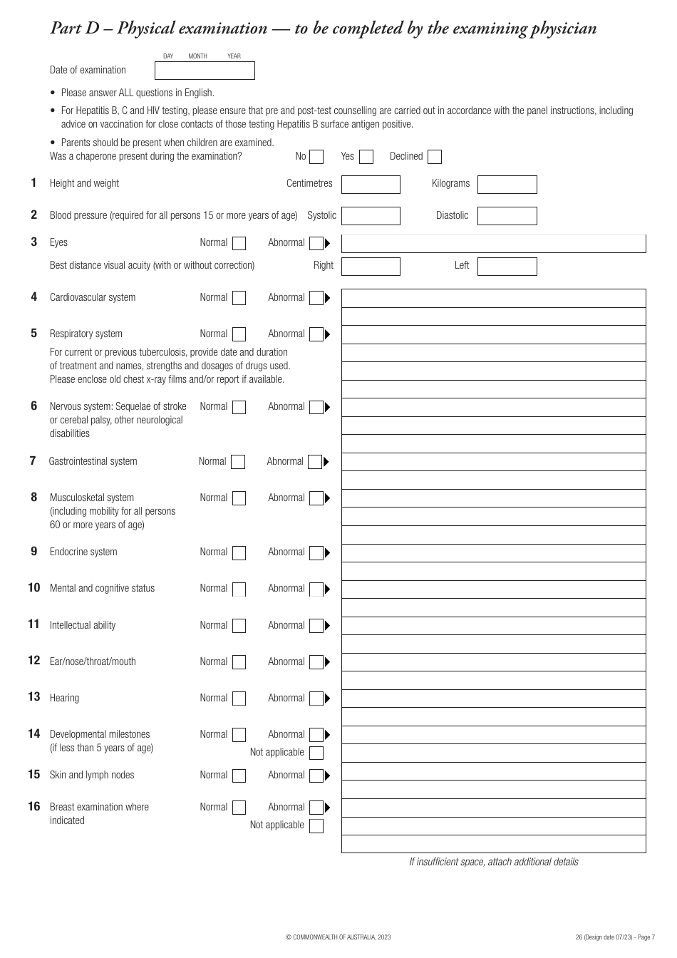 Form 26 Medical Examination for an Australian Visa - Australia, Page 7