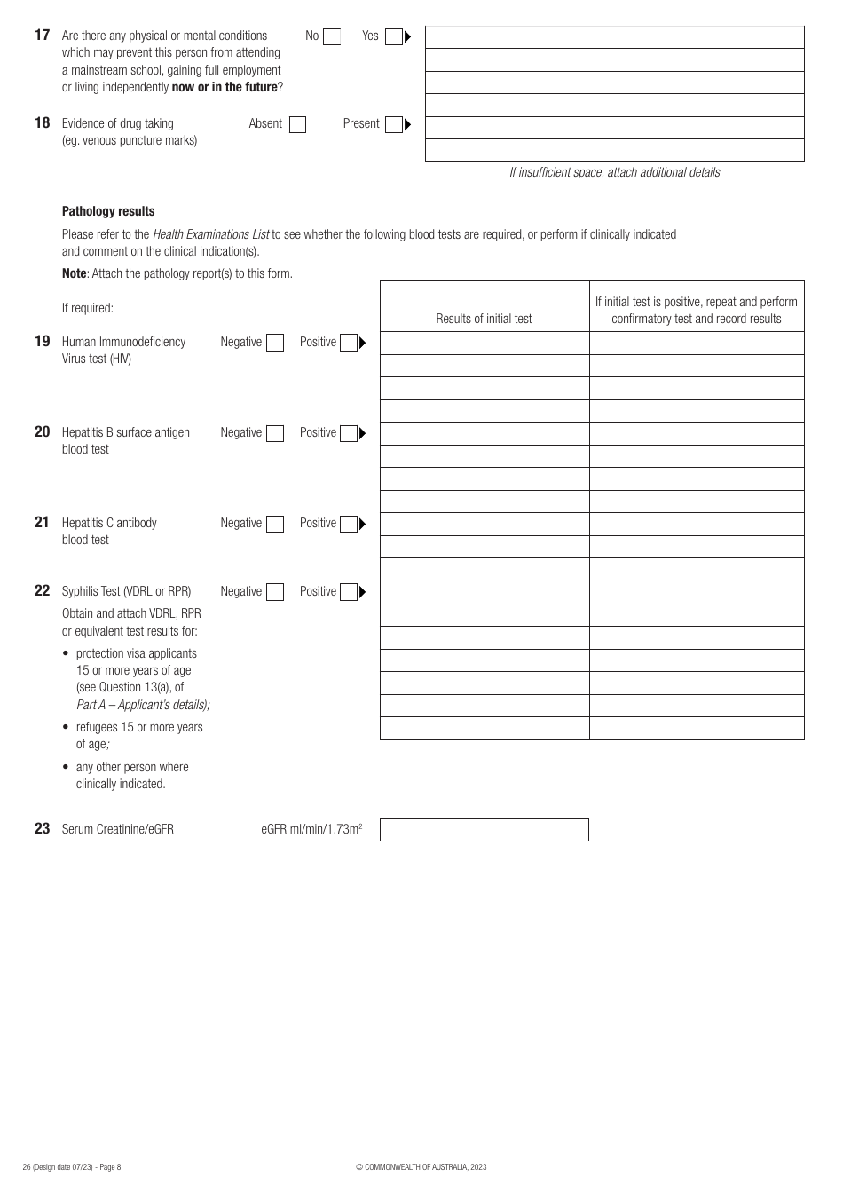 Form 26 Medical Examination for an Australian Visa - Australia, Page 8