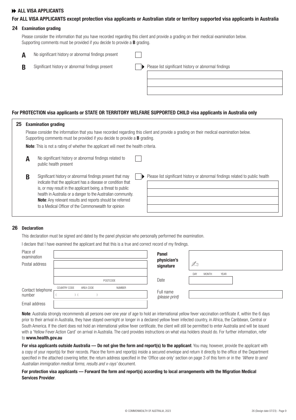 Form 26 Medical Examination for an Australian Visa - Australia, Page 9