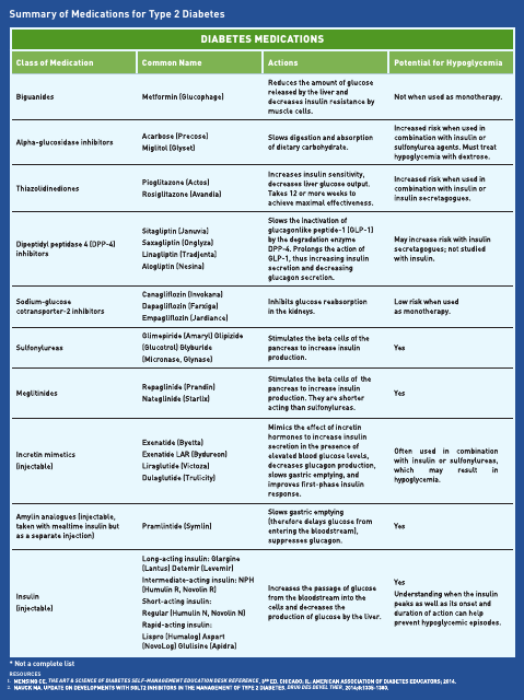 Type 2 Diabetes Medications Summary Sheet