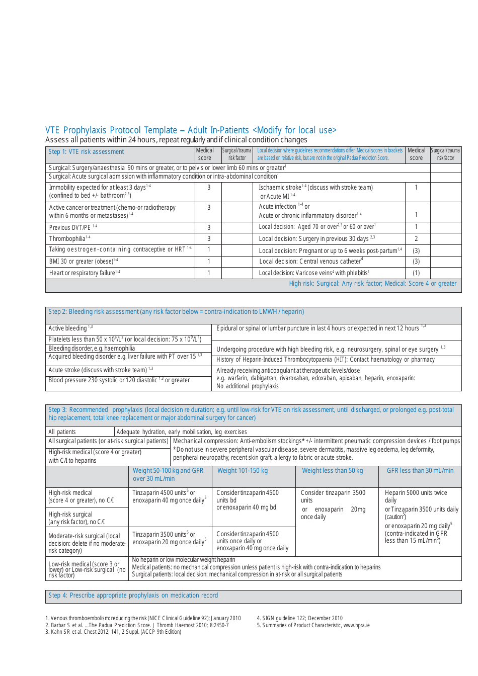 Vte Prophylaxis Protocol Template - Adult in-Patients image preview