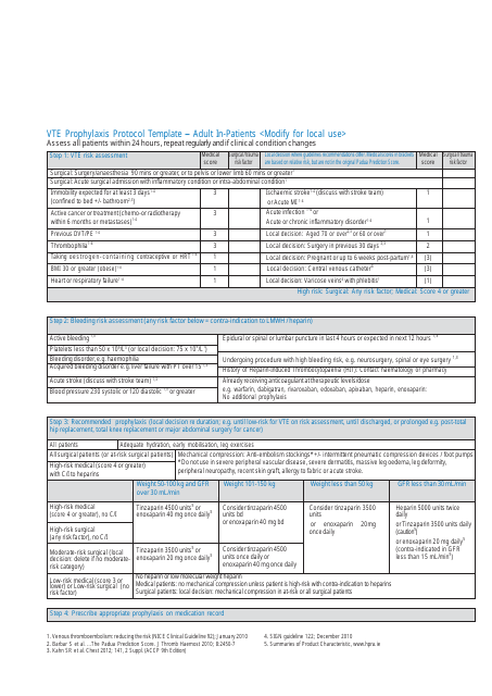 Vte Prophylaxis Protocol Template - Adult in-Patients image preview