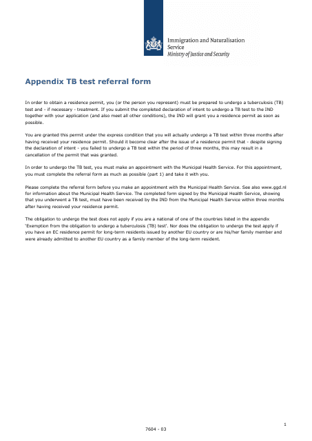 Appendix TB Test Referral Form - Netherlands