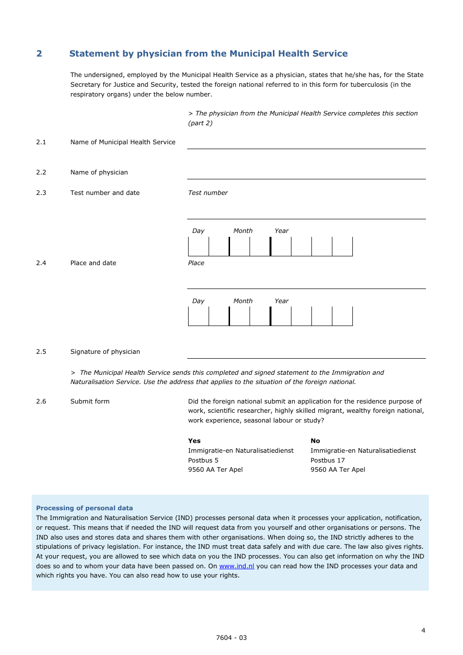 Appendix TB Test Referral Form - Netherlands, Page 4