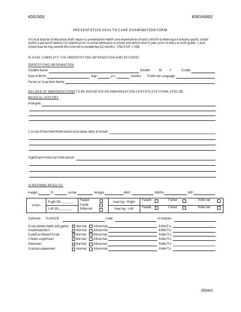 Form KDESHS002  Printable Pdf