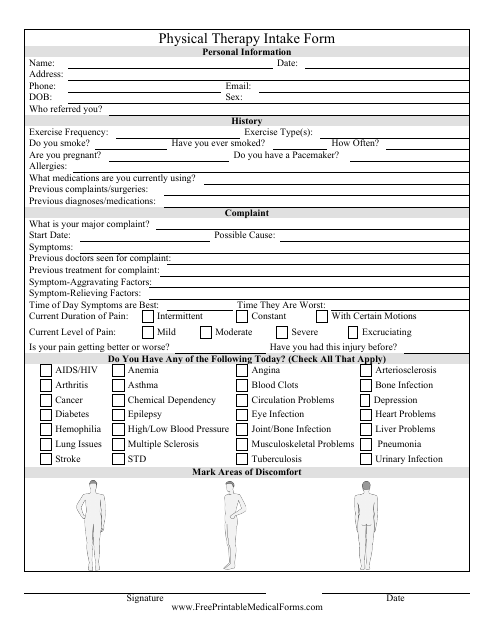 Physical Therapy Intake Form Download Pdf