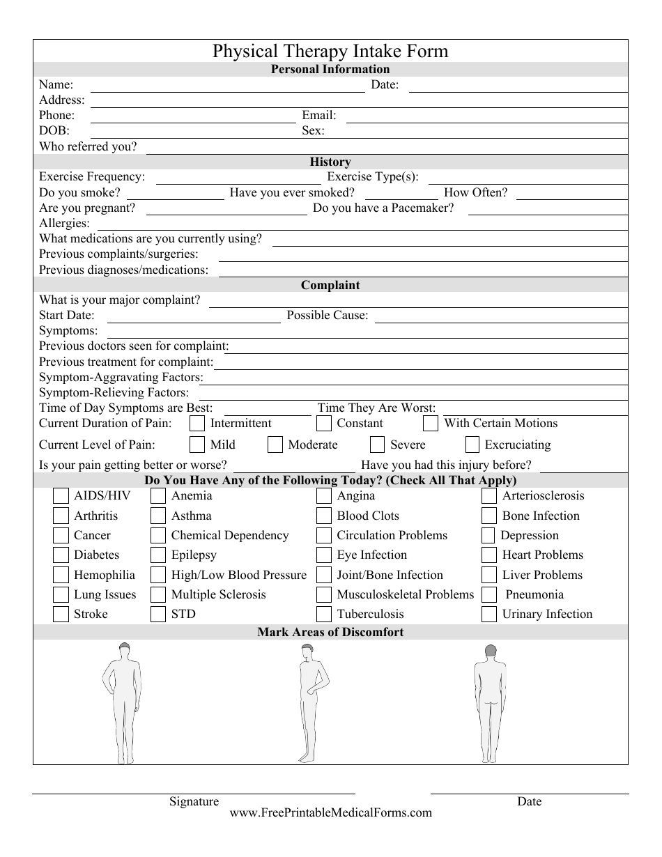 Physical Therapy Intake Form - Fill Out, Sign Online and Download PDF ...