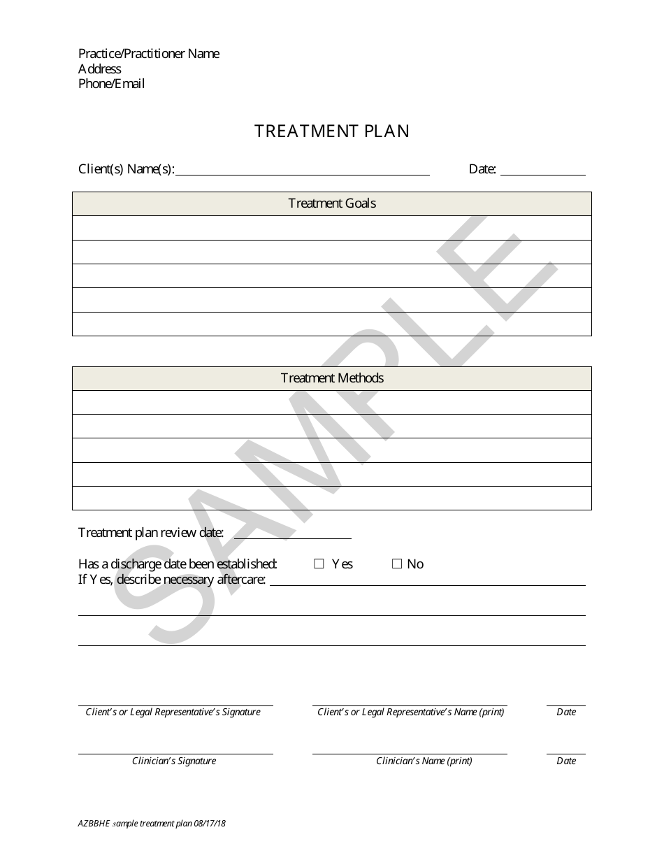 Treatment Plan - Sample Download Printable PDF | Templateroller