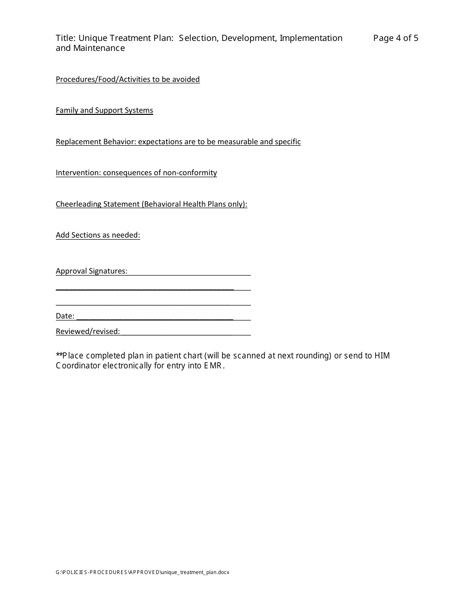 Unique Treatment Plan Development Form - Minnesota, Page 4