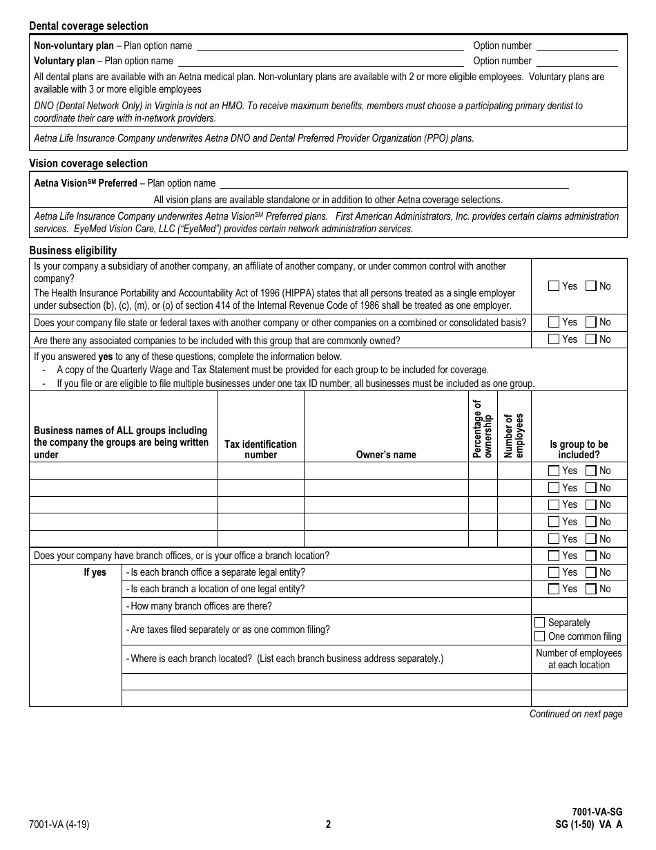 Form 7001-VA - Fill Out, Sign Online and Download Printable PDF ...