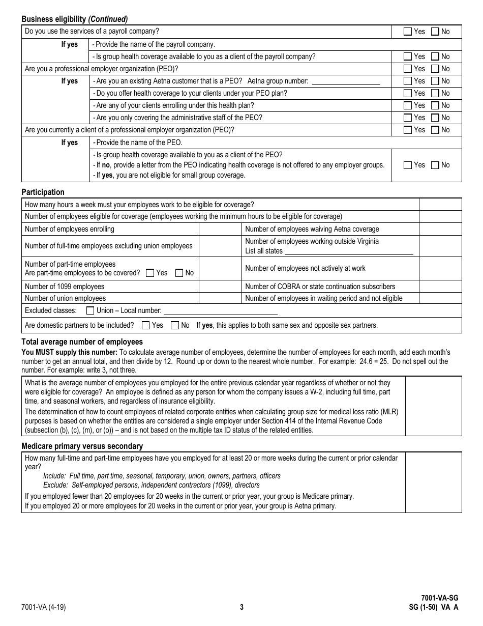Form 7001-VA Virginia Small Group Employer Application, Page 3