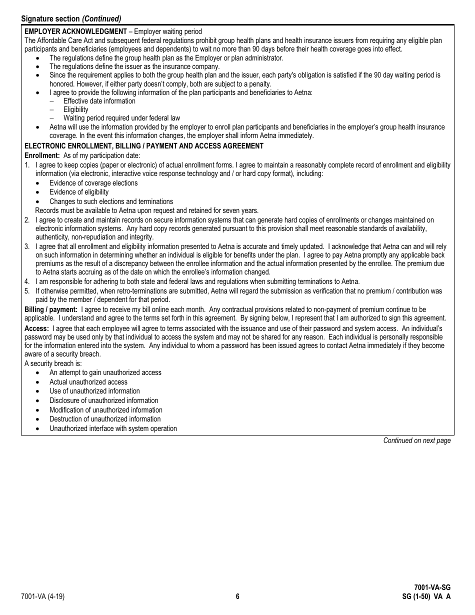 Form 7001-VA Virginia Small Group Employer Application, Page 6