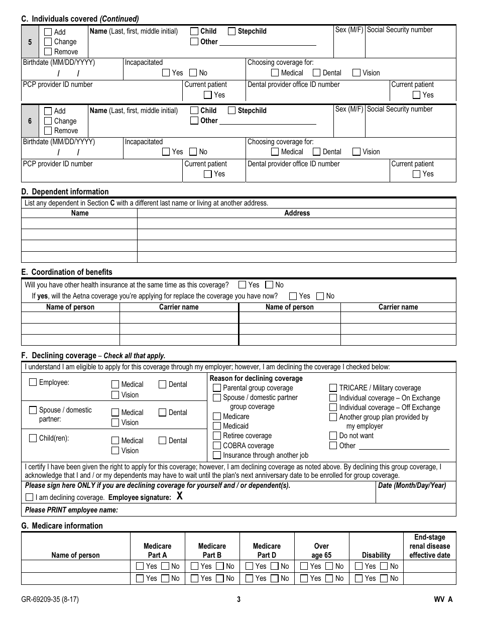 Form GR-69209-35 West Virginia Employee Enrollment / Change Form, Page 3