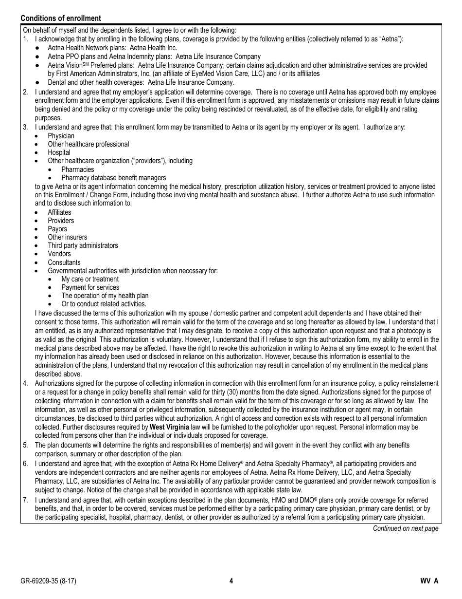 Form GR-69209-35 West Virginia Employee Enrollment / Change Form, Page 4