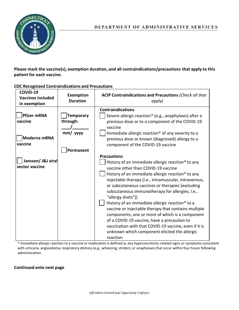 Request for Medical Exemption for Covid-19 Vaccination - Connecticut, Page 4