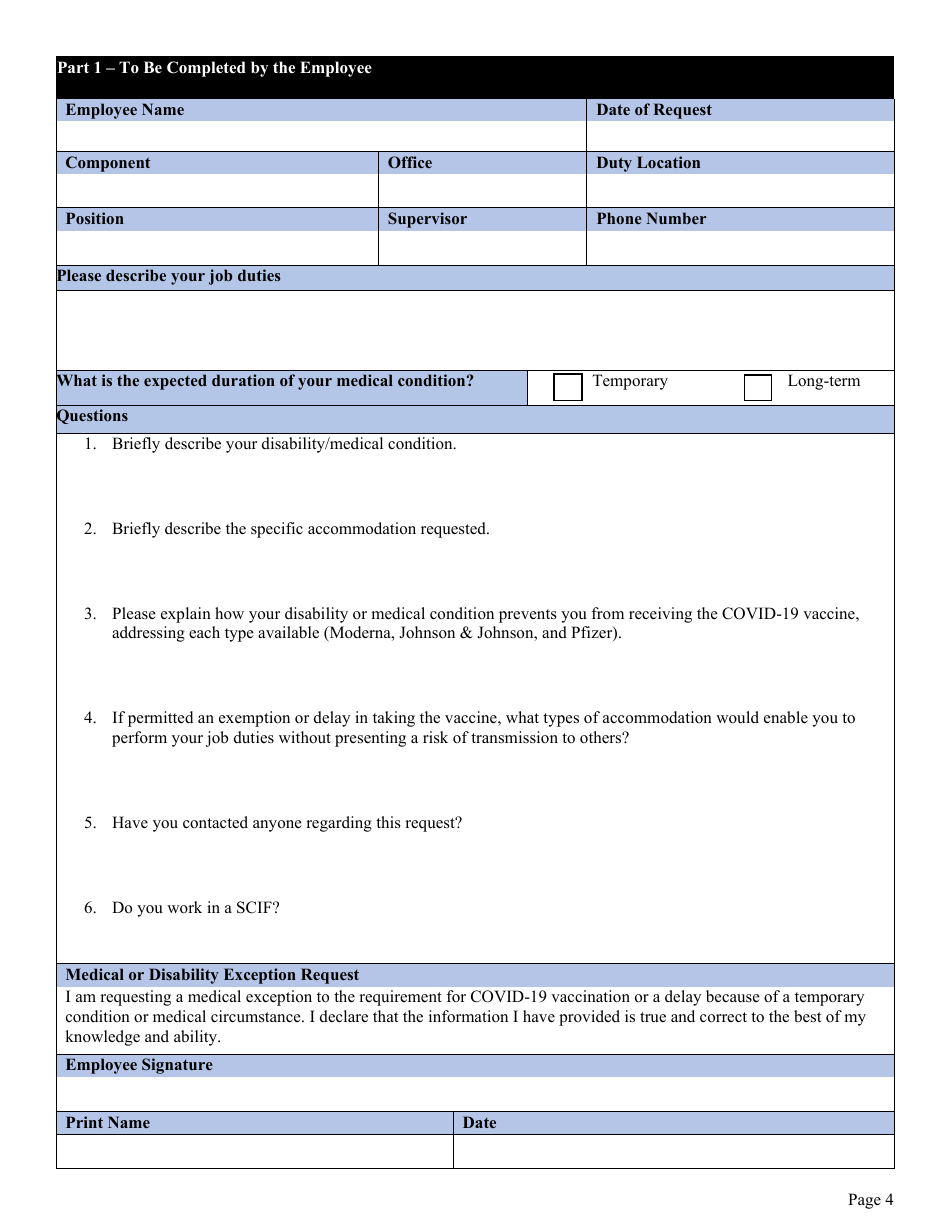 Request for a Medical Exception to the Covid-19 Vaccination Requirement, Page 4