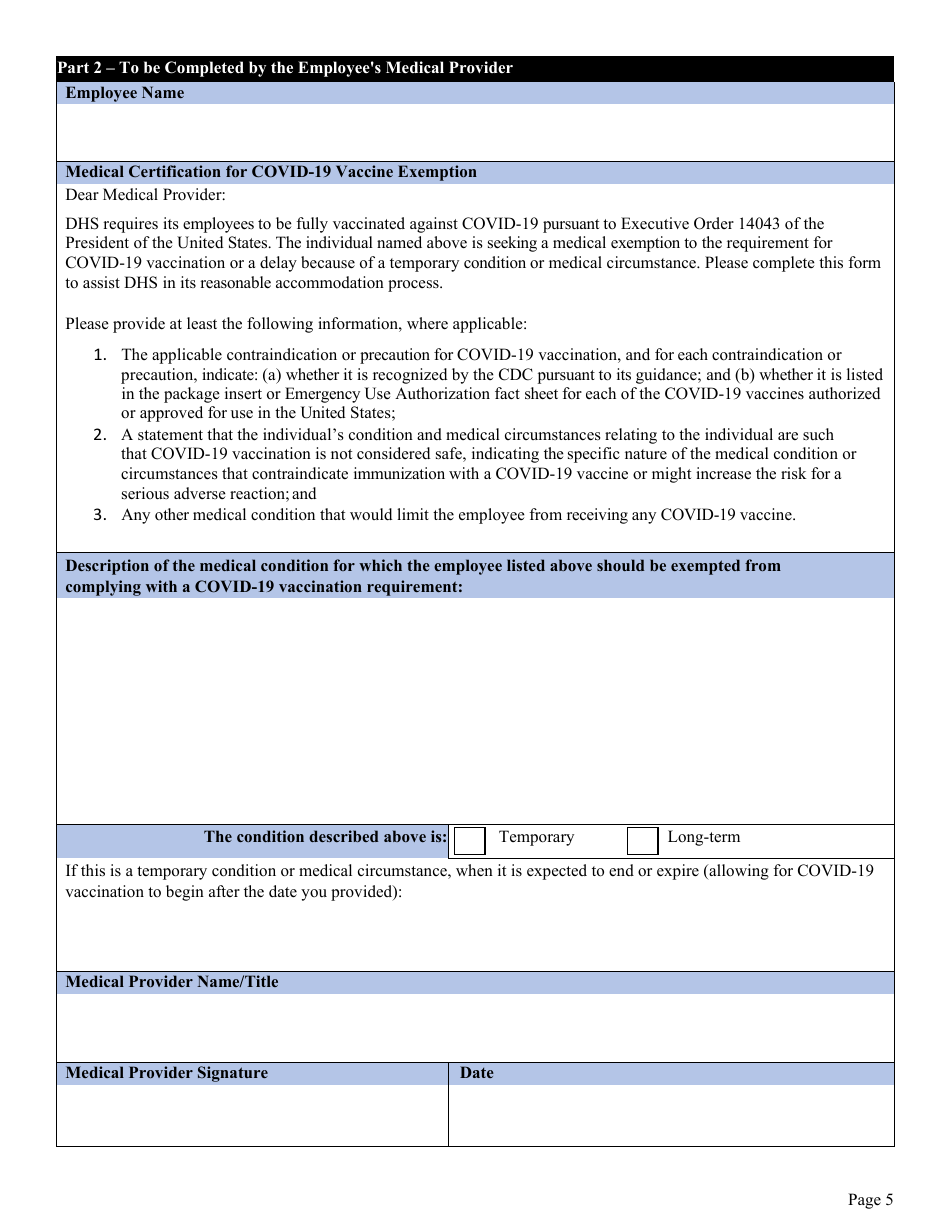 Request for a Medical Exception to the Covid-19 Vaccination Requirement, Page 5