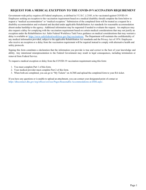 Request for a Medical Exception to the Covid-19 Vaccination Requirement Download Pdf