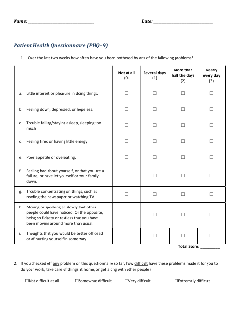 Patient Health Questionnaire Phq 9 Fill Out Sign Online And 