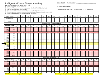 Refrigerator/Freezer Temperature Log - Indiana, Page 3