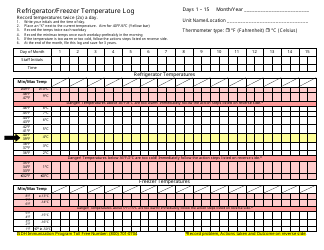 Document preview: Refrigerator/Freezer Temperature Log - Indiana