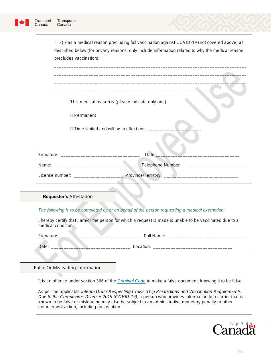 Medical Exemption Request Form - Canada, Page 3
