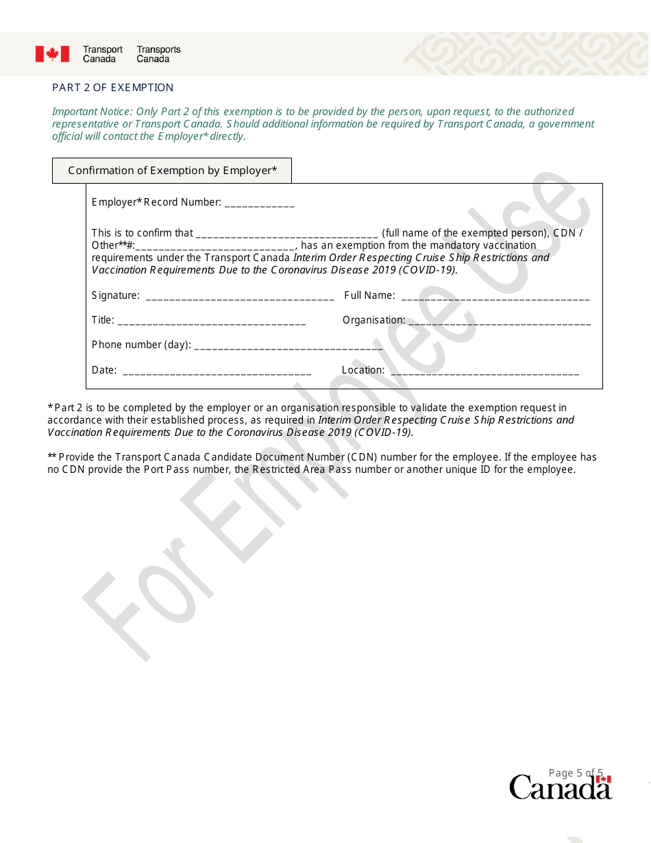 Medical Exemption Request Form - Canada, Page 5