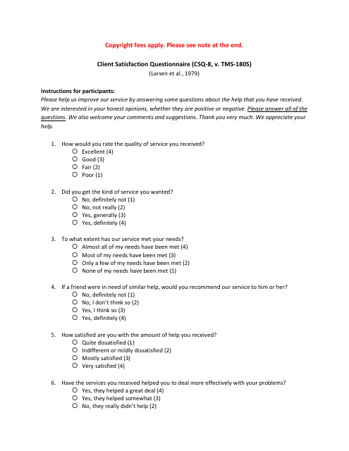 Preview of Client Satisfaction Questionnaire (Csq-8) by Clifford Attkisson